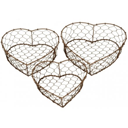 Set of 3 Wire Heart Baskets