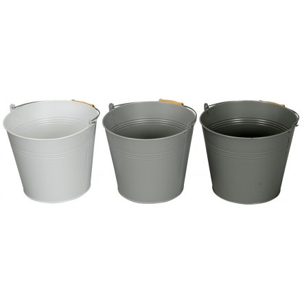 Large Grey & White Bucket Planters, 3 Assorted 21cm