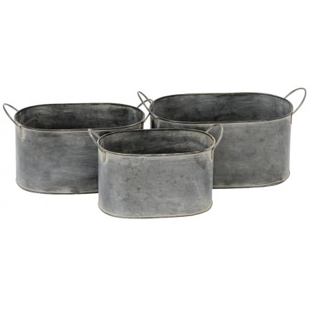 Oval Metal Planters, Set of 3