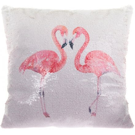 Flamingo Duo Sequin Cushion 