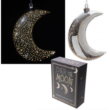  Bring a soft moonlight glow into your home spaces with this beautifully finished hanging glass LED Crescent Moon 
