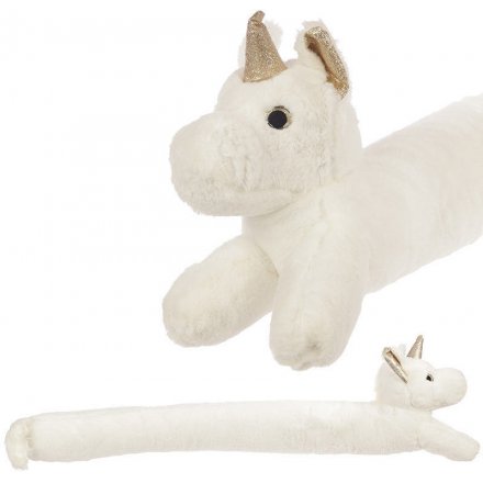 Keep out the cold with this magical white fluffy unicorn draft excluder 