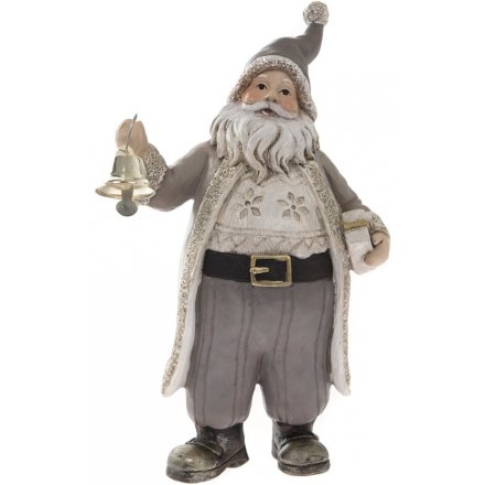 Rustic Standing Santa With Bell Ornament 