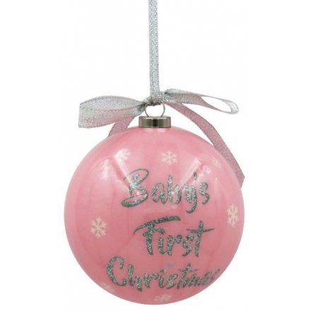Baby's First Christmas Pink Bauble 
