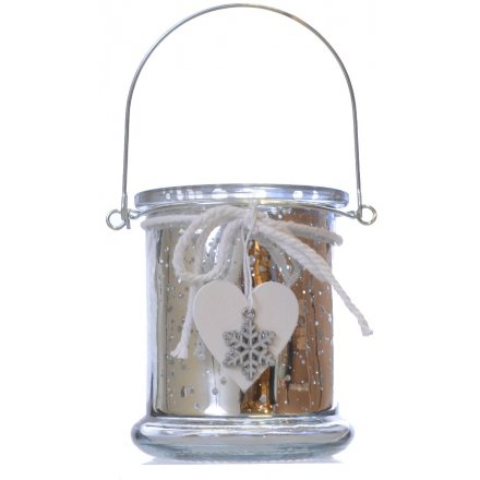 Silver Candle Lantern With White Heart & Snowflake Charm