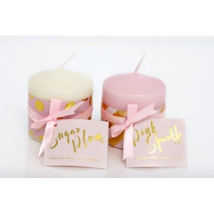 Pink & Gold Small Pillar Candles, 2 Assorted