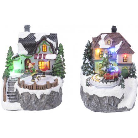 Light Up LED Christmas Village Scenes Mix 15cm