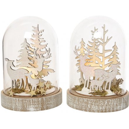 Light Up Wooden Scene Cloches Mix 18cm