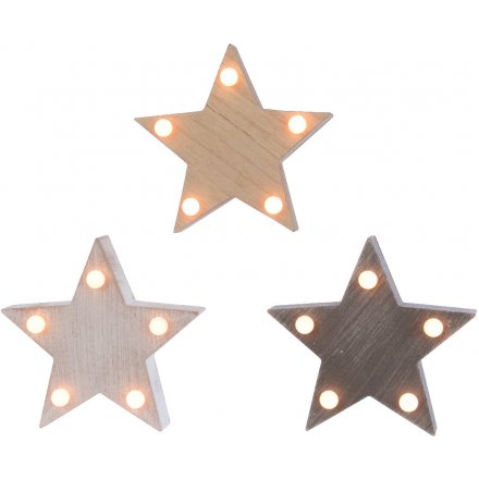 LED Wooden Stars Mix 11cm