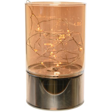 Illuminated Glass Vase with Copper Base 15cm