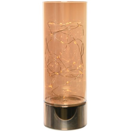 Tall Illuminated Glass Vase with Copper Base 25cm