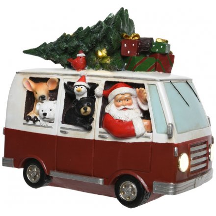 Light Up LED Santa in a Mini Van 30cm