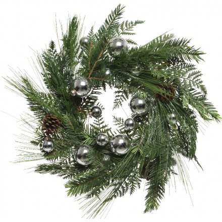 Decorated Wreath with Silver Baubles 40cm