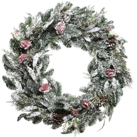 Frosted Rose Wreath 40cm