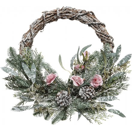 Half Covered Frosted Wreath 40cm
