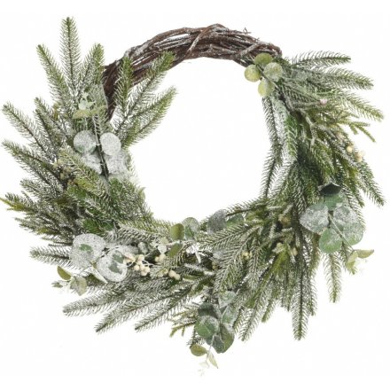 Half Covered Frosted Pine Wreath 