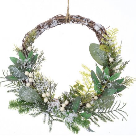 Frosted Winter Berry Half Wreath 35cm