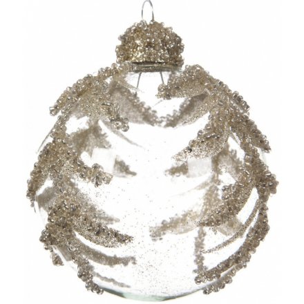 Pack of 3 Champagne Gold Glitter Bauble 