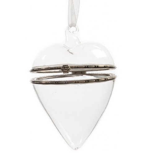 A beautiful and unique heart shaped glass decoration with a vintage floral clasp.
