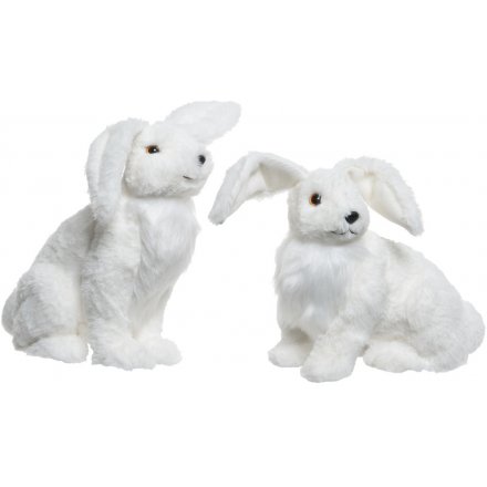 Large Fluffy Snowy Hares 30cm