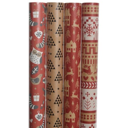 Assortments of Festive Red Giftwrap 2m