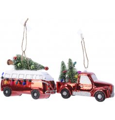 Bring a fun and festive inspired touch to your tree display this Christmas time with these shiny red car decorations 