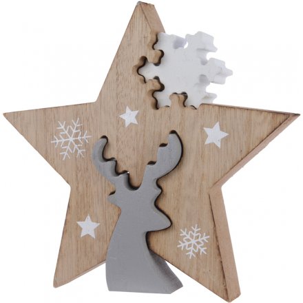 Wooden Star and Reindeer Block 