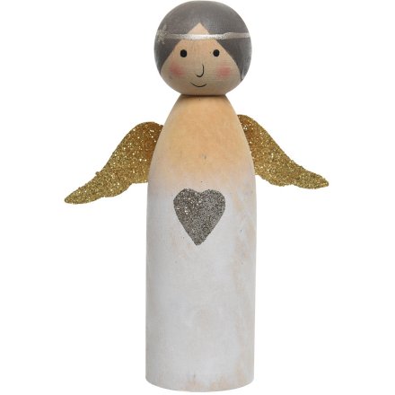 Large Wooden Angel With Gold Glitter Wings