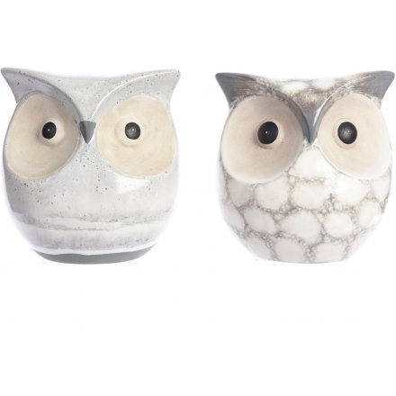 Grey Marbled Terracotta Owls, 2 Assorted