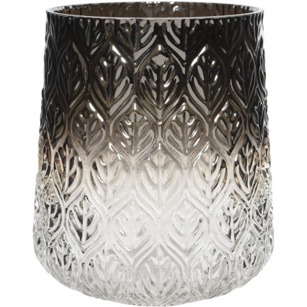  Bring a Rough Luxe edge to your home decor with this beautifully finished embossed hurricane glass 