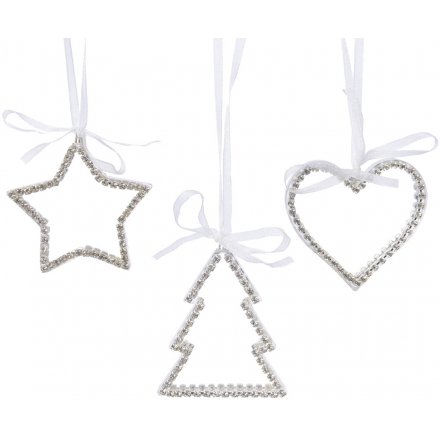 Diamonte Heart, Star and Tree Hanging Decorations 