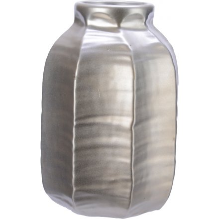 Silver Lustre Stoneware Vase 