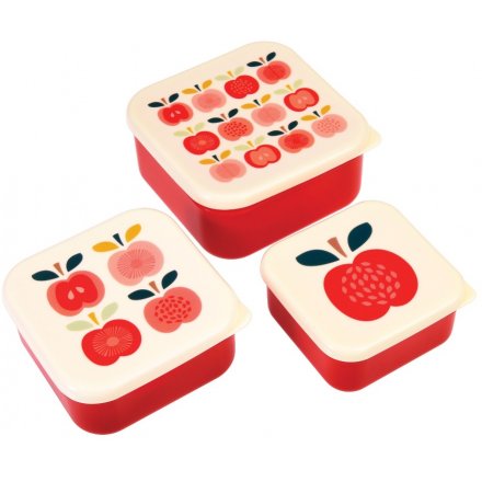 Set of 3 Vintage Print Apple Lunch Boxes