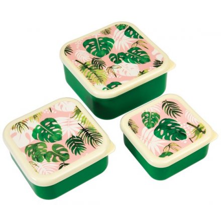 Add a trendy greenery touch to your lunch time with these tropical palm leaf inspired plastic stacking lunch boxes 