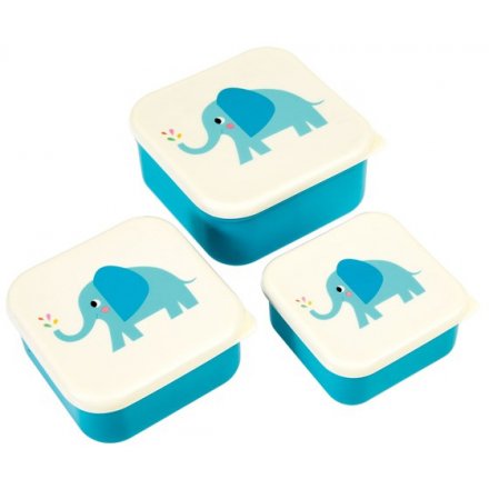 An adorable stacking set of blue themed lock tight Tupperware lunch boxes. 