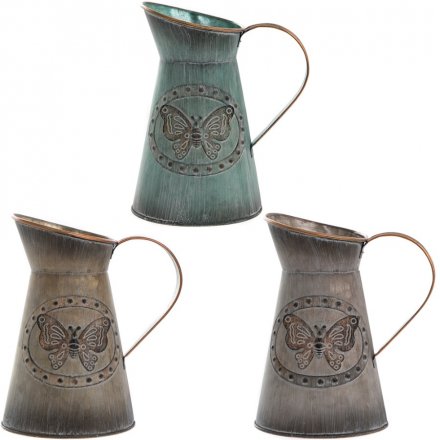 Small Metal Butterfly Jug, 3 Assorted