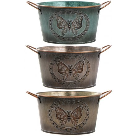 Small Metal Butterfly Planter, 3 Assorted