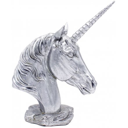 Silver Art Glitter Unicorn Bust