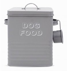 A Grey Kitchen Collection Metal Dog Food Tin