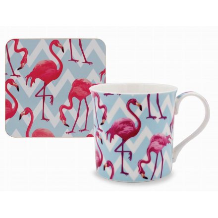  Introduce a fabulous flamingo feel to your kitchenware with this wonderfully themed matching mug and coaster 