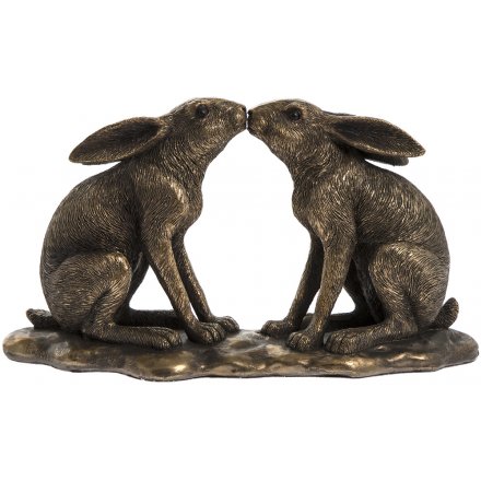 Bronzed Reflections Ornamental Kissing Hares  Set in a distressed bronze tone, this beautiful pair of kissing hares will