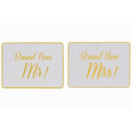 Brand New Mr & Mrs Gold Placemats, Set Of 2