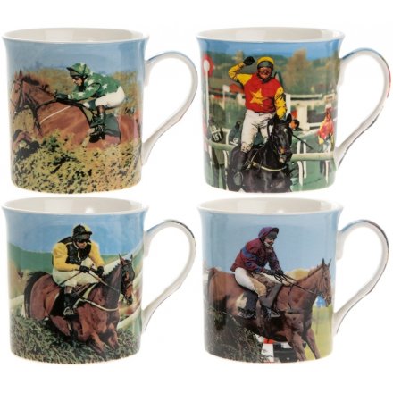 Race Horses Mugs Set Of 4