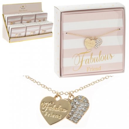 Coated in a golden tone and perfectly finished with a 'Fabulous Friend' scripted heart