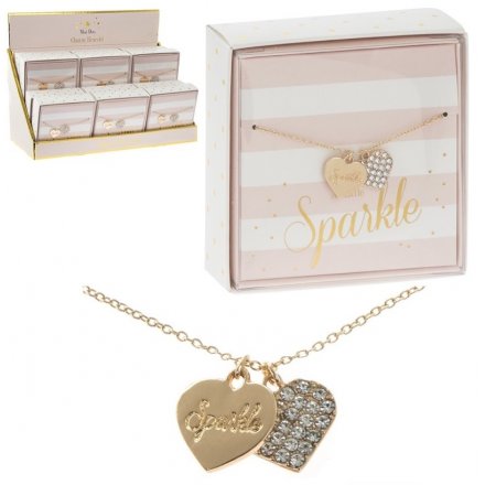  Coated in a golden colouring and perfectly finished with a 'Sparkle' scripted heart,
