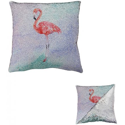 Pretty Flamingo Sequin Cushion 