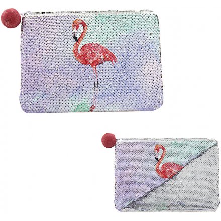 Sequin Changing Coin Purse - Pretty Flamingo 