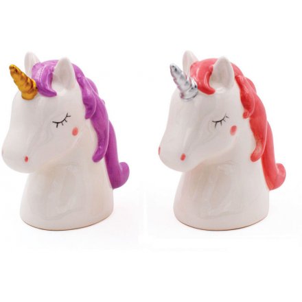 Get your spare change saved up with this fun assortment of unicorn themed money banks 