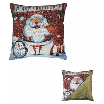 Two Tone Sequin Merry Christmas Cushion