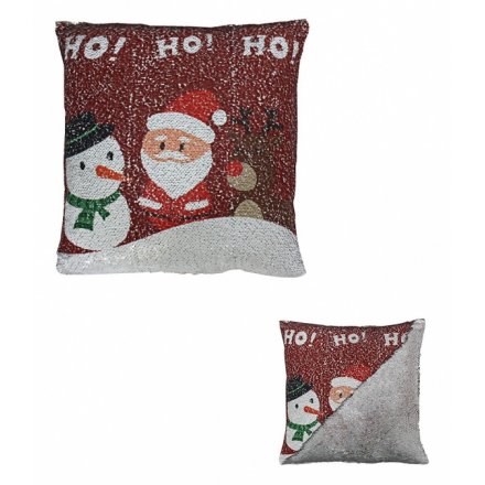 Two Tone Sequin Ho Ho Ho Christmas Cushion